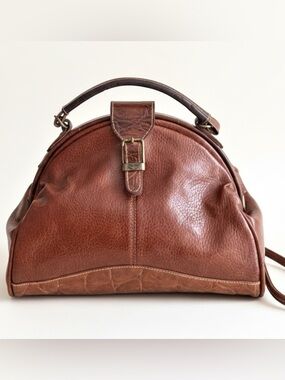 Capezio 80s Vintage Brown Pebbled Leather Doctor Dome Satchel Crossbody Bag